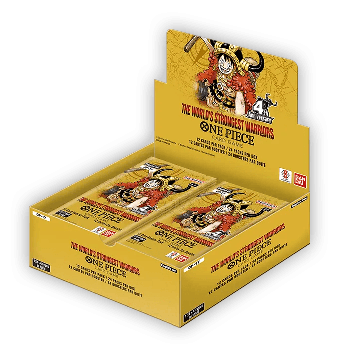 One Piece Card Game OP-17 The World's Strongest Warriors English booster box showing Luffy in Elbaf armour