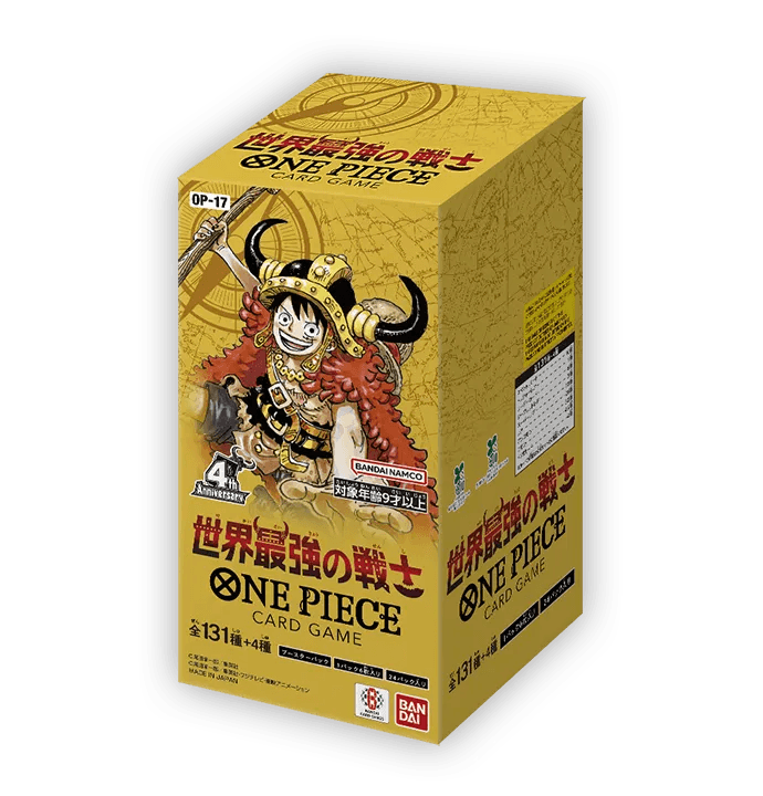 One Piece Card Game OP-17 The World's Strongest Warriors Japanese booster box showing Luffy in Elbaf armour